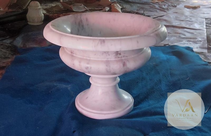 Blush Marble Pedestal Urn — hand-carved Makrana marble Flower Pots for home by Vardaan Arts