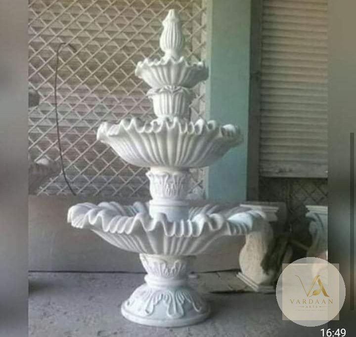 White Marble Tiered Fountain — hand-carved Makrana marble Fountains for home by Vardaan Arts
