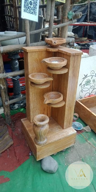 Sandstone Stepped Water Feature — hand-carved Makrana marble Fountains for home by Vardaan Arts