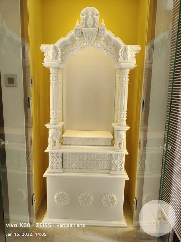 Peacock Arch Niche Mandir — hand-carved Makrana marble Indoor Temples for home by Vardaan Arts