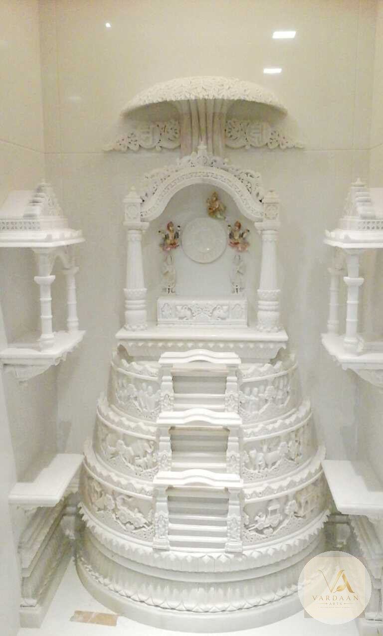 Grand Tiered-Step Mandir — hand-carved Makrana marble Indoor Temples for home by Vardaan Arts