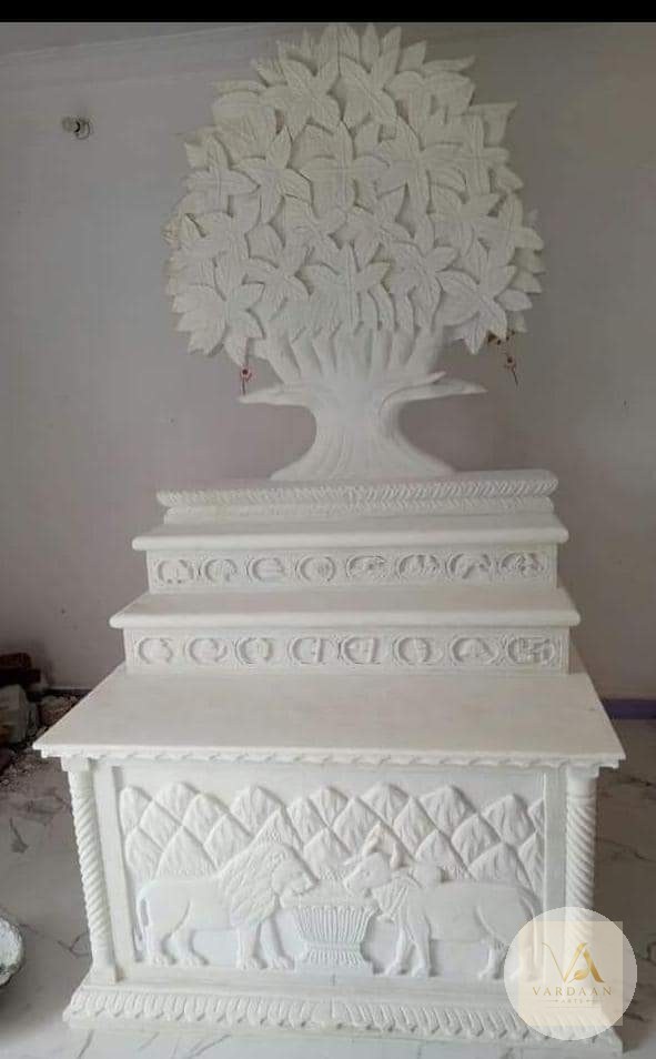 Kalpavriksha Simha-Gaja Peeth Mandir — hand-carved Makrana marble Indoor Temples for home by Vardaan Arts
