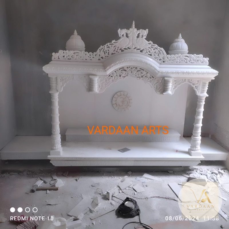 Grand Peacock Inlay Mandir — hand-carved Makrana marble Indoor Temples for home by Vardaan Arts