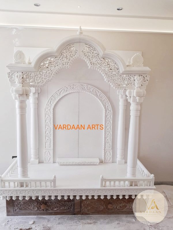 Domed Lotus Sanctum — hand-carved Makrana marble Indoor Temples for home by Vardaan Arts