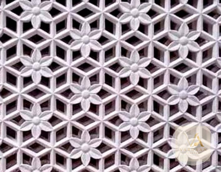 Star & Flower Rosette Jali — hand-carved Makrana marble Jali Work for home by Vardaan Arts