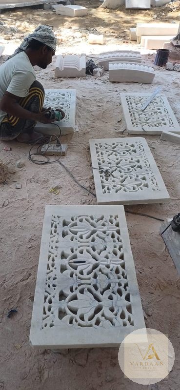 Floral Marble Jali Panels — hand-carved Makrana marble Jali Work for home by Vardaan Arts
