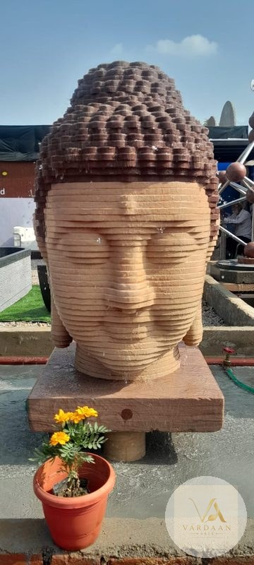 Buddha Head Water Feature — hand-carved Makrana marble Modern Art for home by Vardaan Arts