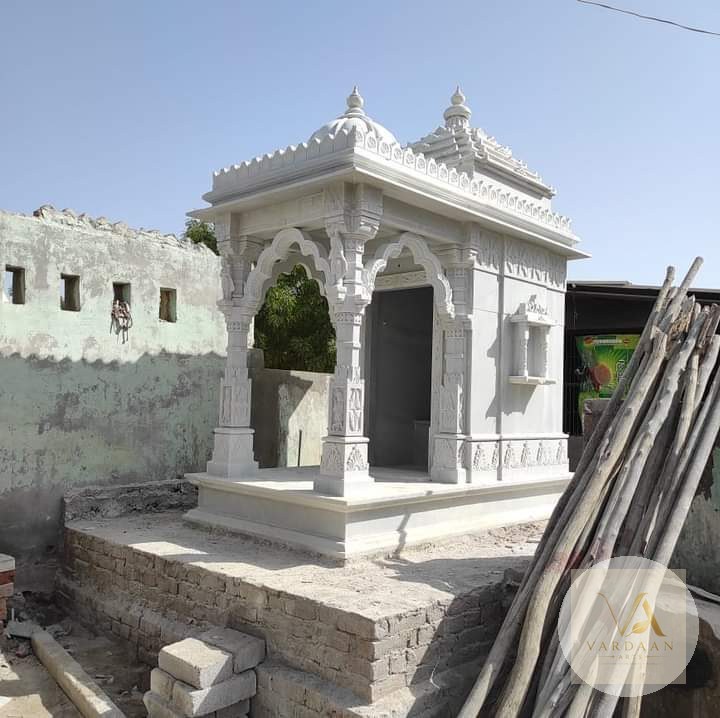 Twin-Shikhar Marble Mandap — hand-carved Makrana marble Outdoor Temples for home by Vardaan Arts