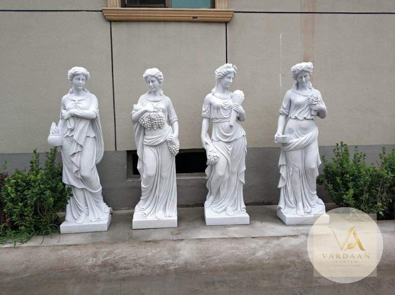 Four Seasons Roman Ladies (Set of 4) — hand-carved Makrana marble Roman Art & Sculpture for home by Vardaan Arts