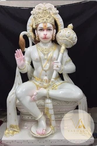 Mahavir Hanuman (Seated) — hand-carved Makrana marble Statues for home by Vardaan Arts