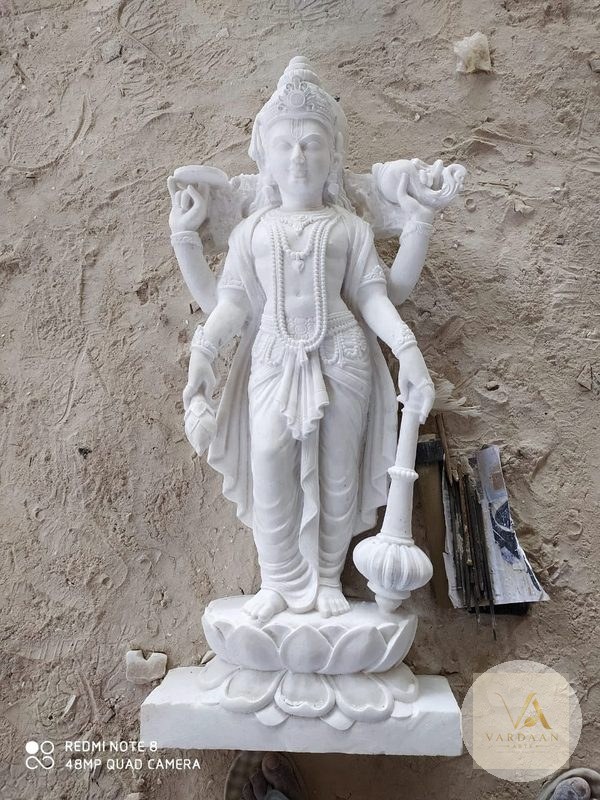 Lord Vishnu Standing Murti — hand-carved Makrana marble Statues for home by Vardaan Arts