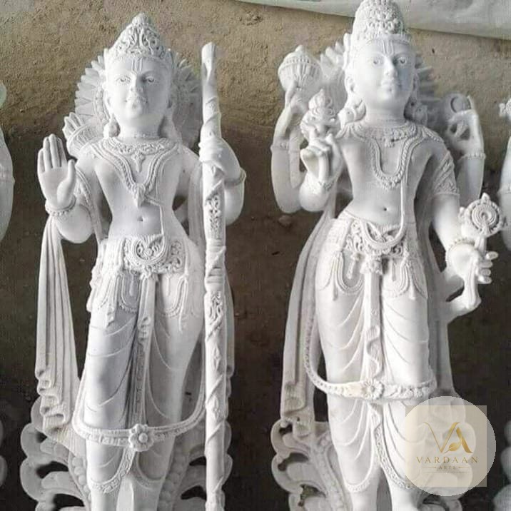 Shri Ram & Vishnu Dev Pair — hand-carved Makrana marble Statues for home by Vardaan Arts