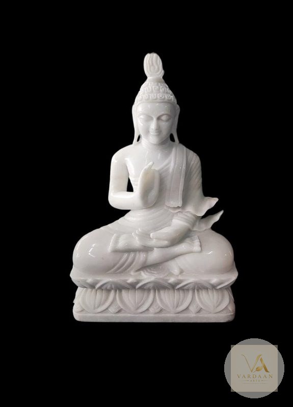 Abhaya Mudra Buddha — hand-carved Makrana marble Statues for home by Vardaan Arts