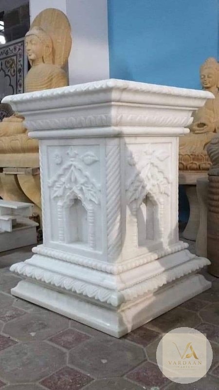 Four-Sided Floral Tulsi Vrindavan — hand-carved Makrana marble Tulsi Vrindavan for home by Vardaan Arts