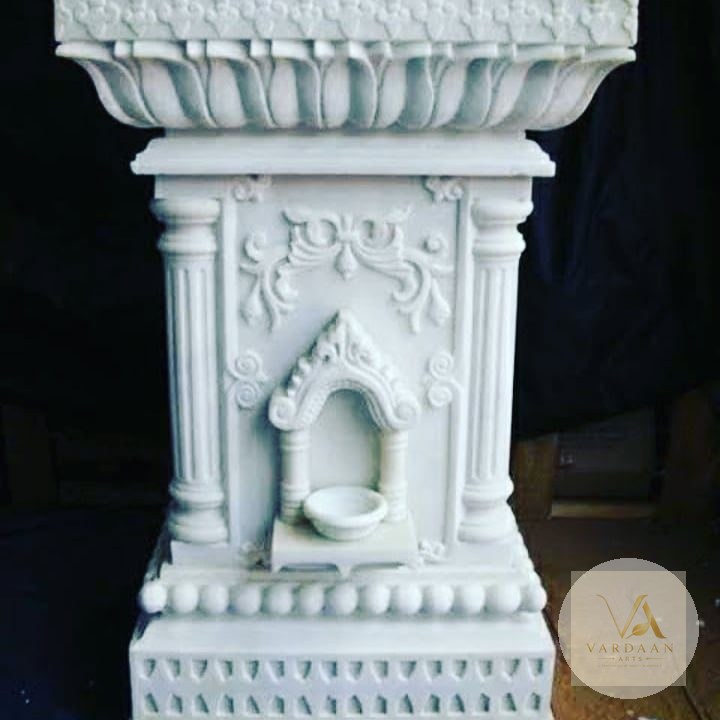 Diya Niche Tulsi Vrindavan — hand-carved Makrana marble Tulsi Vrindavan for home by Vardaan Arts